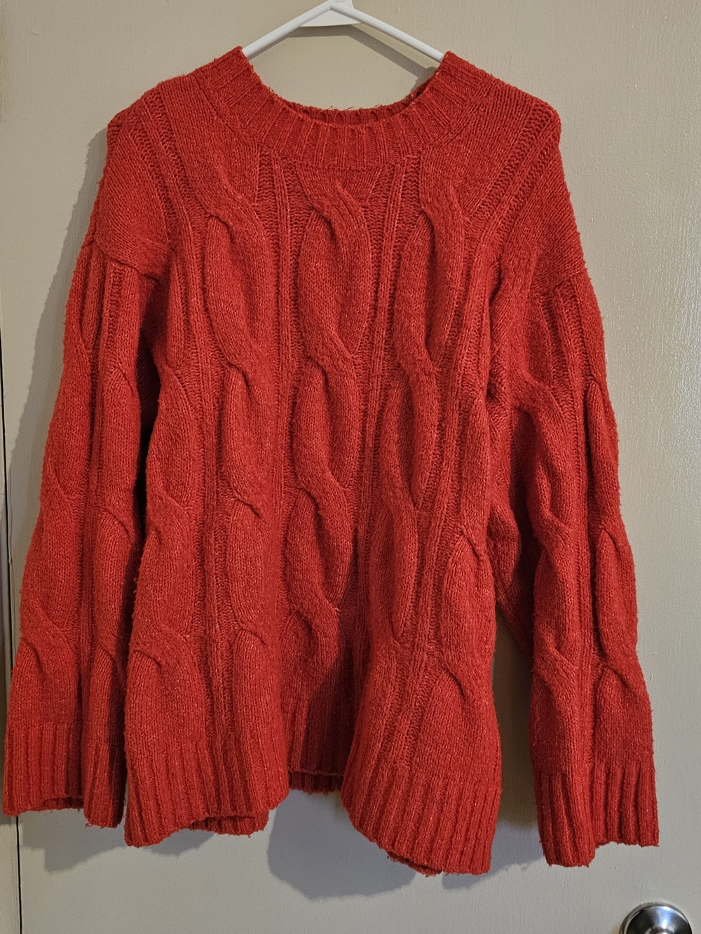 American Eagle Outfitters Red Cable Knit Crewneck Sweater